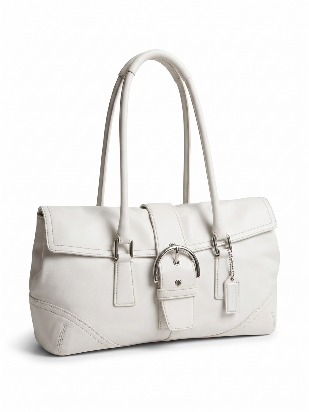 Coach Soho Buckle Flap Shoulder Bag White Leather 9550 Y2K